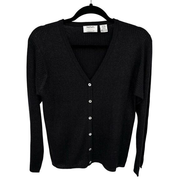 Kevo Collection Silk Metallic Button Front Cardigan Sweater Black Shimmer Size M - Picture 3 of 7